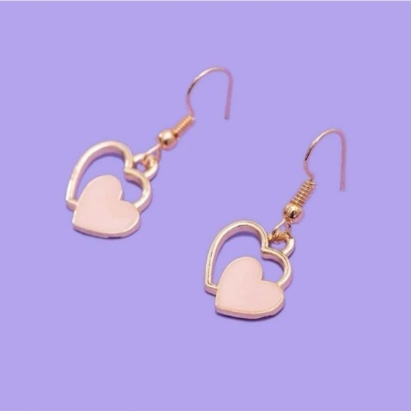 Gold & Pink Heart Earrings - Picture 4 of 4